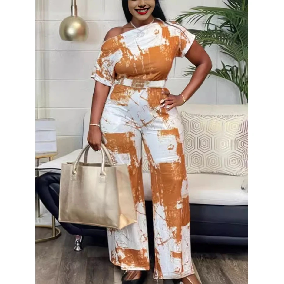 

Лето 2024, женские свободные модные прямые брюки из полиэстера с принтом, цельные длинные брюки для подростков и поездок на работу