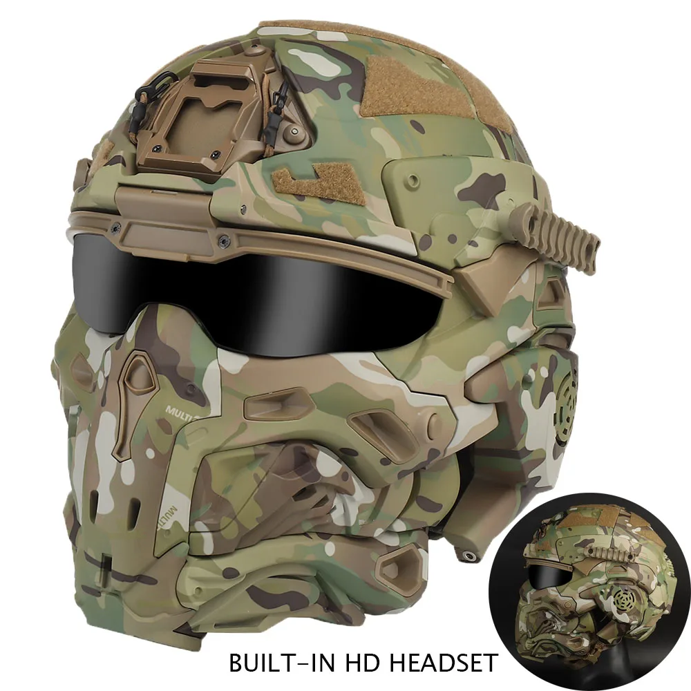 Tactical Airsoft Helmet Built-in Headset Anti-fog Fan Assault Helmet Removable Mask Paintball Airsoft Equipment Protect Helmet