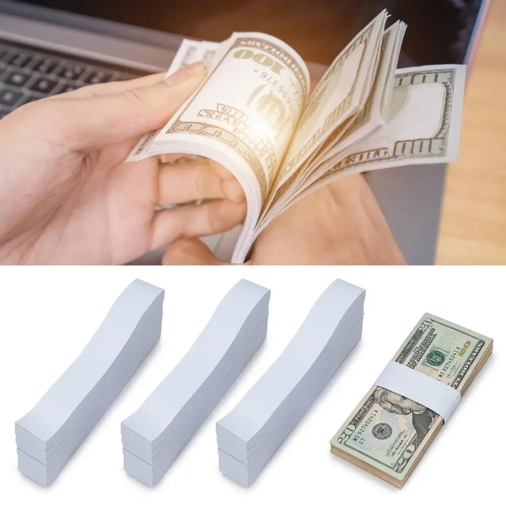 300Pcs/set Money Bands Bundles Self Sealing Professional Professional Cash Straps White Blank Paper Money Bands Wrappers