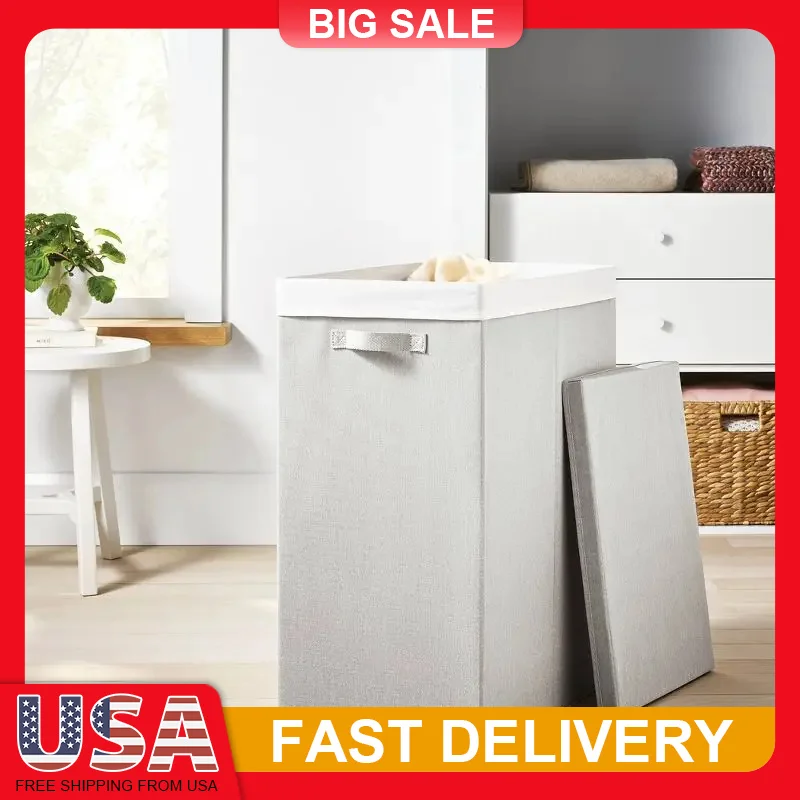 

Gray Collapsible Laundry Hamper with Lid Large Capacity Storage Basket 26 Inch Foldable Clothes Organizer for Bedroom Closet