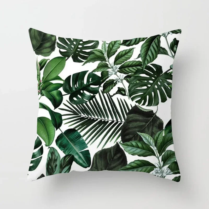Tropical Palm Leaf Coniferous Decorative Polyester Cushion Cover Pineapple Yellow Green Car Throwing Pillowcase
