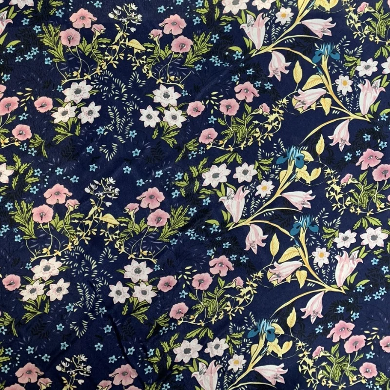 

Ткань из 100% тутового шелка, 1 метр, креповая шелковая ткань 16 мамме, темно-синяя, с мелким цветочным принтом, ширина 114 см, 44 дюйма, по дворам JX006