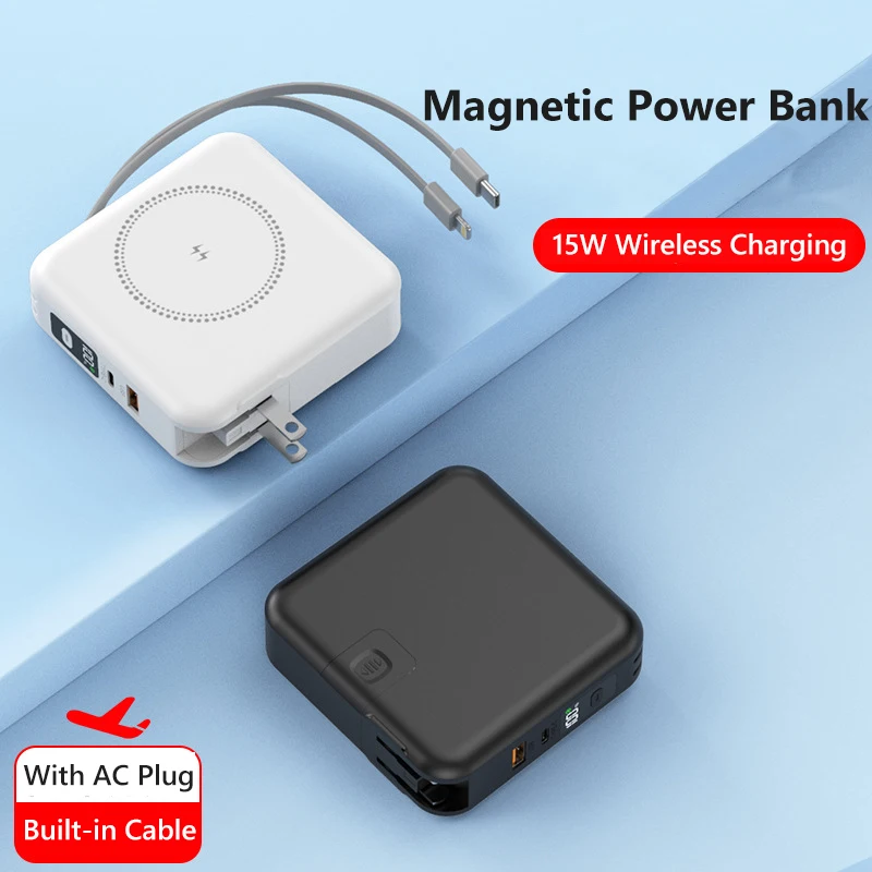 

Magsafe Power Bank 15000 мАч Магнитное беспроводное зарядное устройство для телефона Внешняя батарея 20 Вт Быстрая зарядка для iPhone 16 15 Xiaomi PowerBank