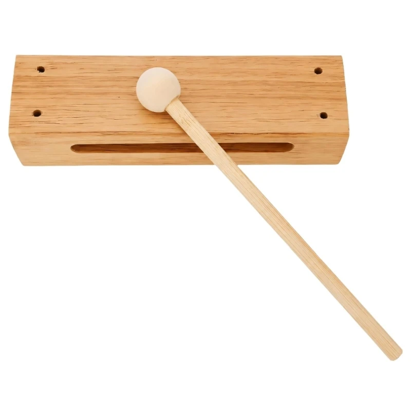 Wooden Rhythm Block for Music Lessons, Natural-Finish Beech Handheld Percussion Instrument for Steady Rhythm Practice and 24BD