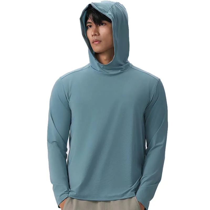 Sudadera con capucha atlética de manga larga para hombre, camisas para senderismo, ropa elástica, camiseta de entrenamiento, camisas de secado rápido, ropa transpirable