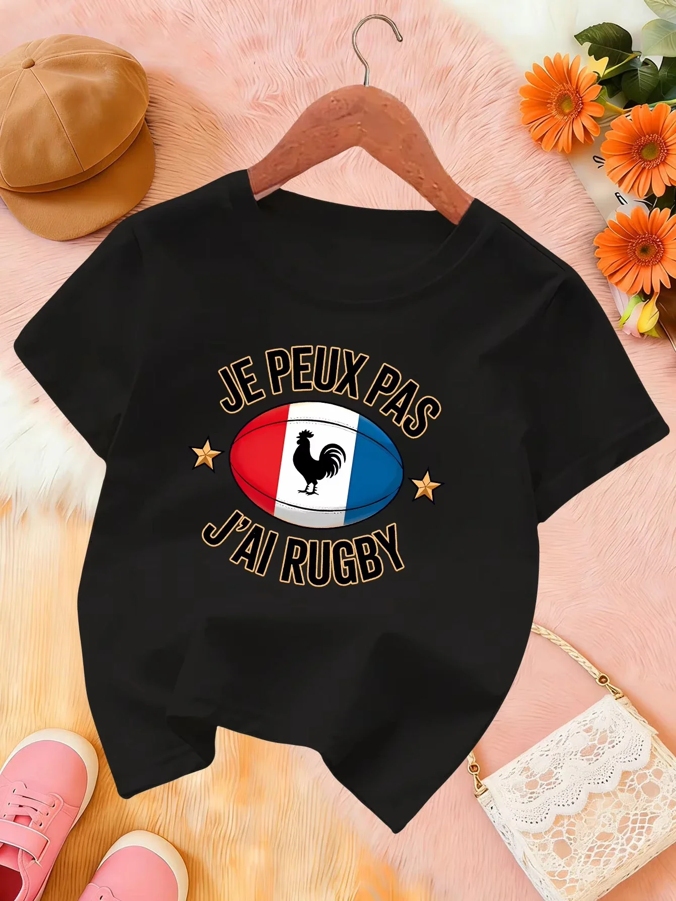 Toddler Kids Summer Short Sleeve Tshirt Je Peux Pas J Ai Rugby French Rugby Rooster Pattern Crew Neck Fashion Sport Clothing