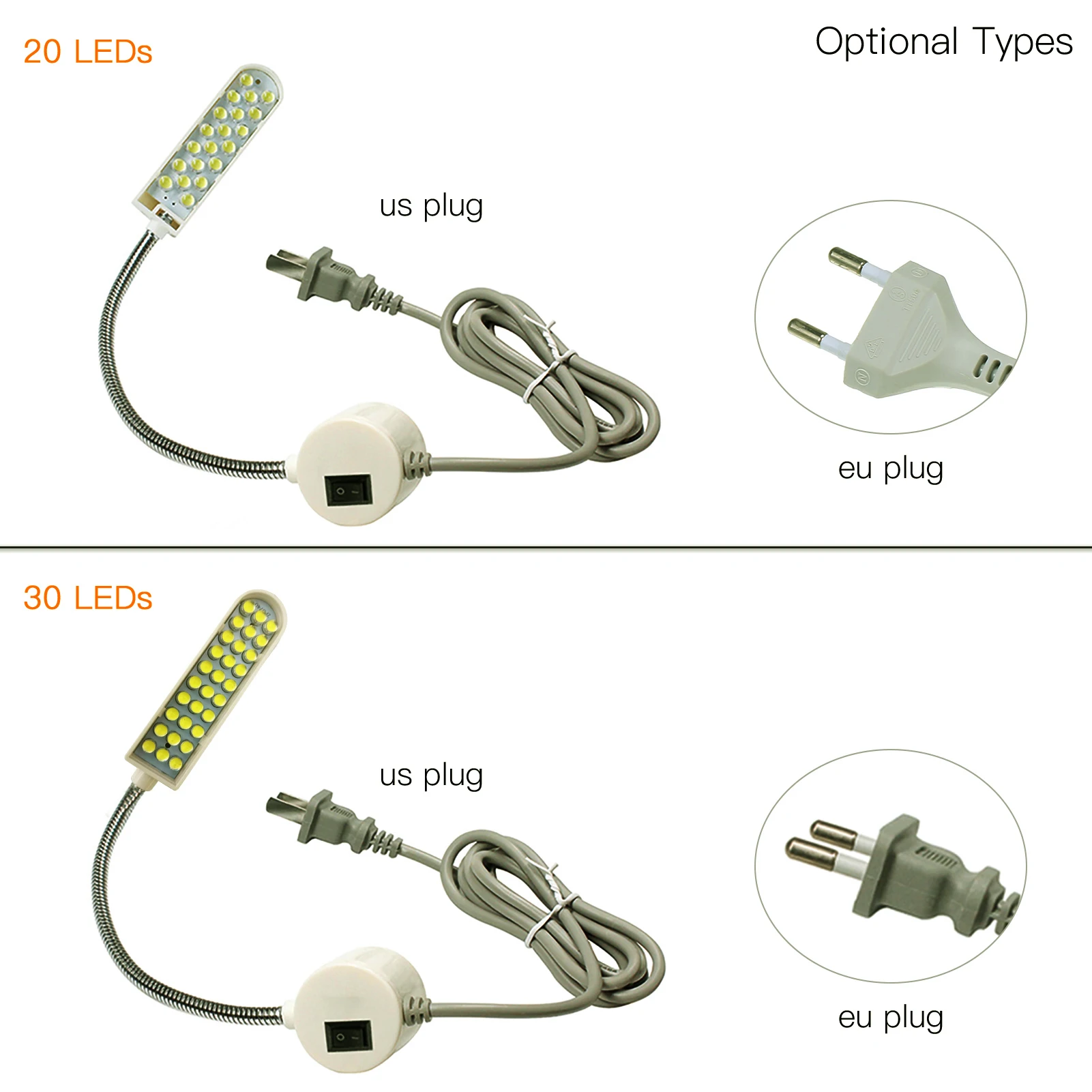 AC110-245V 2W 30LED Sewing Machine Light Lamp Magnetic Fixed Base Flexible Bendable Tube Goose Neck Design for Housework