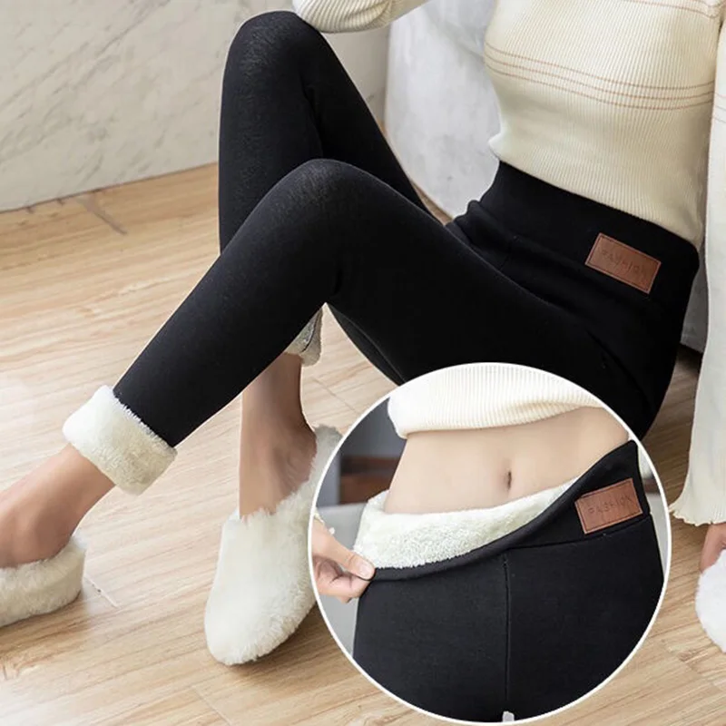 Leggings de caxemira mulheres magros calças de veludo grosso tornozelo comprimento elástico cintura alta cor sólida inverno leggins manter quente