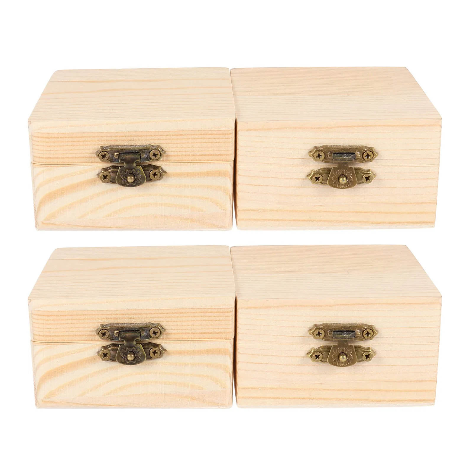 

4Pcs Small Square Wood Jewelry Storage Boxes High Grade Gift Packing Box Retro Lock Portable for Party Wedding