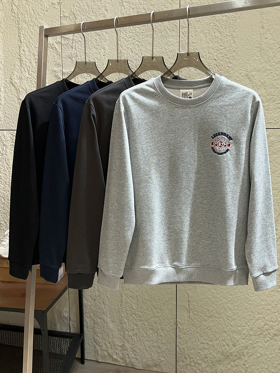 

Heavyweight Washed Cotton Sweatshirt round Neck Embroidered Casual Unisex Autumn Loose Fit Streetwear Style Long Sleeve T-Shirt