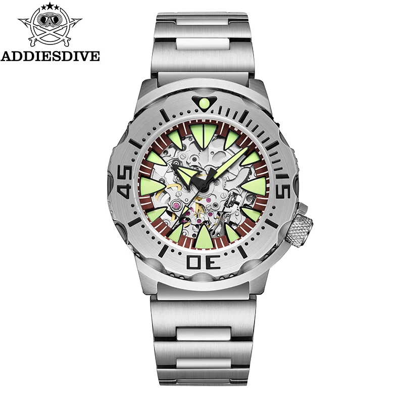 Addiesdive Luxe Heren Skeleton Automatisch Horloge Saffierglas BGW9 Lichtgevende Duikhorloge 200M Mannen Analoge Mechanische Horloges