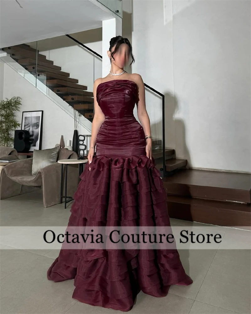 Vestidos de noche color borgoña saudita 2025 Vestidos de fiesta elegantes sin tirantes para festivales de verano Vestido de fiesta فسات prz onderkusو14) Personalizado