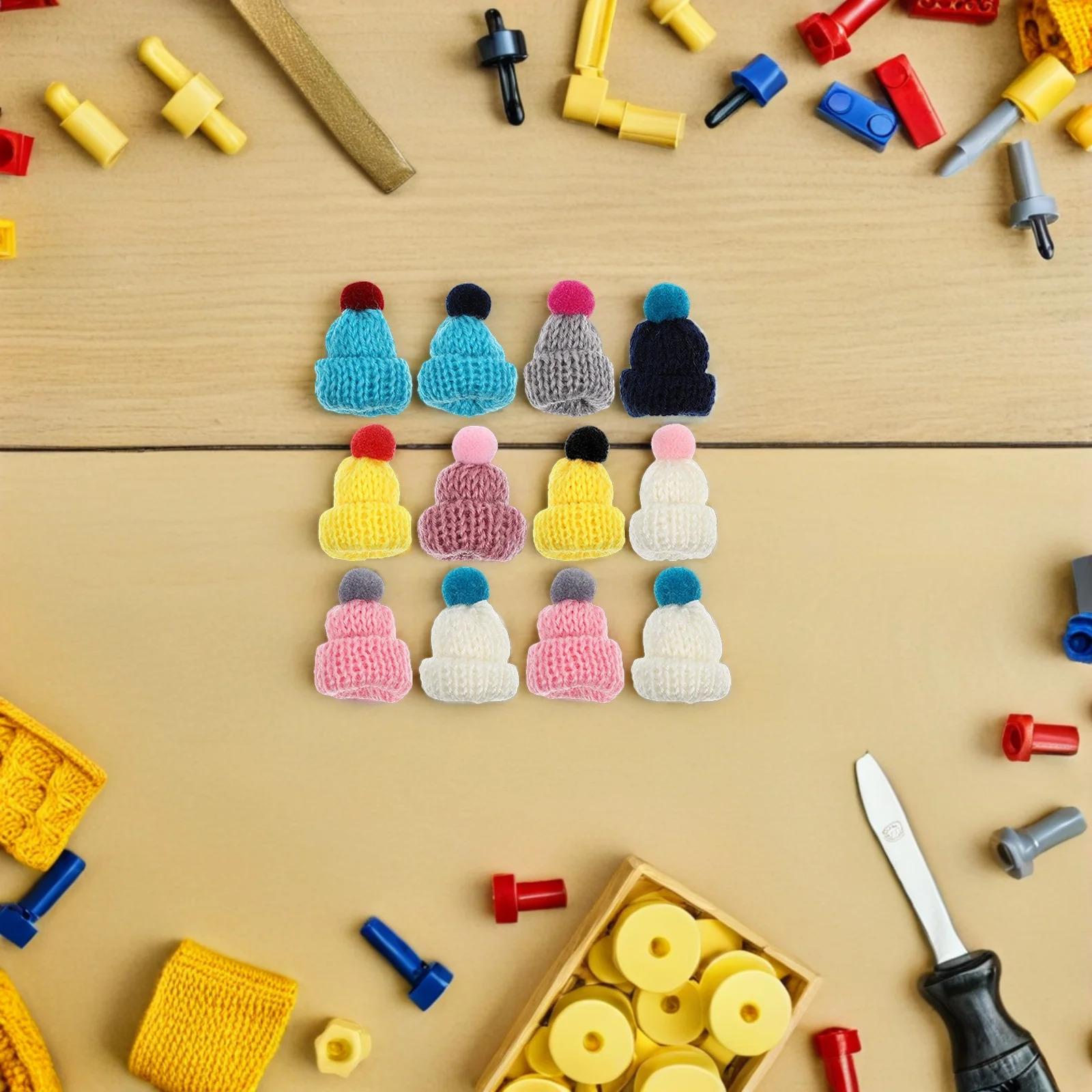 12 قطعة من إكسسوارات الحياكة الصغيرة ذاتية الصنع قبعات صغيرة مقاومة للاهتراء قبعات مصغرة رائعة Kawaii #5