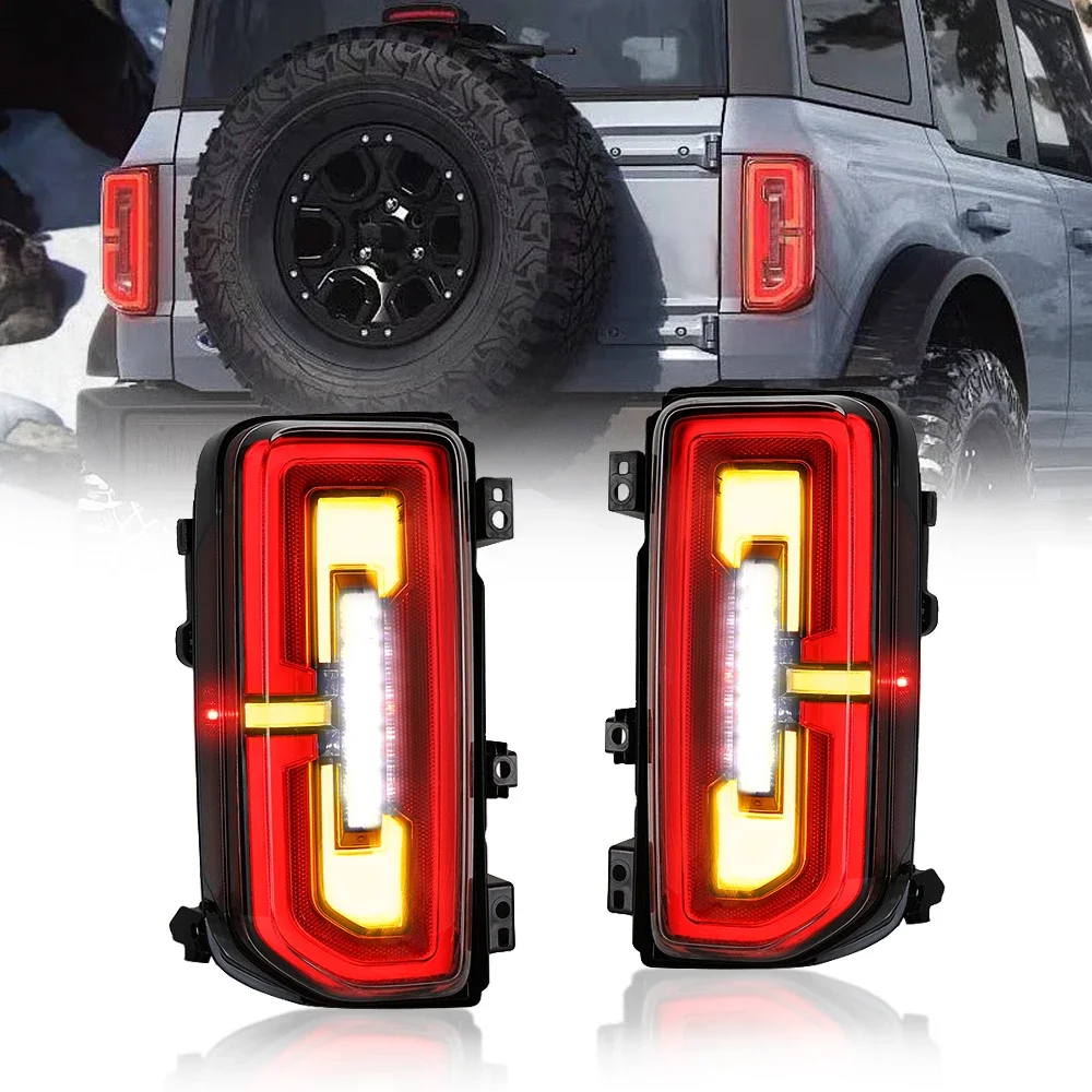 

Bronco 2021-2022 Tail Light w/ Turn /Brake /Reversing Lights 2PC Smoked Led Taillights Assembly