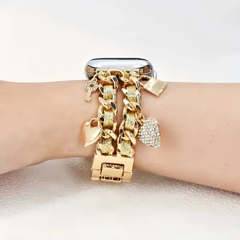 Tali Logam untuk Apple Watch Seri 10 9 8 7 6 5 4 Se Wanita Gelang Link IWatch Ultra2 49mm 41 45 38 42 46 40 44mm Tali Mewah