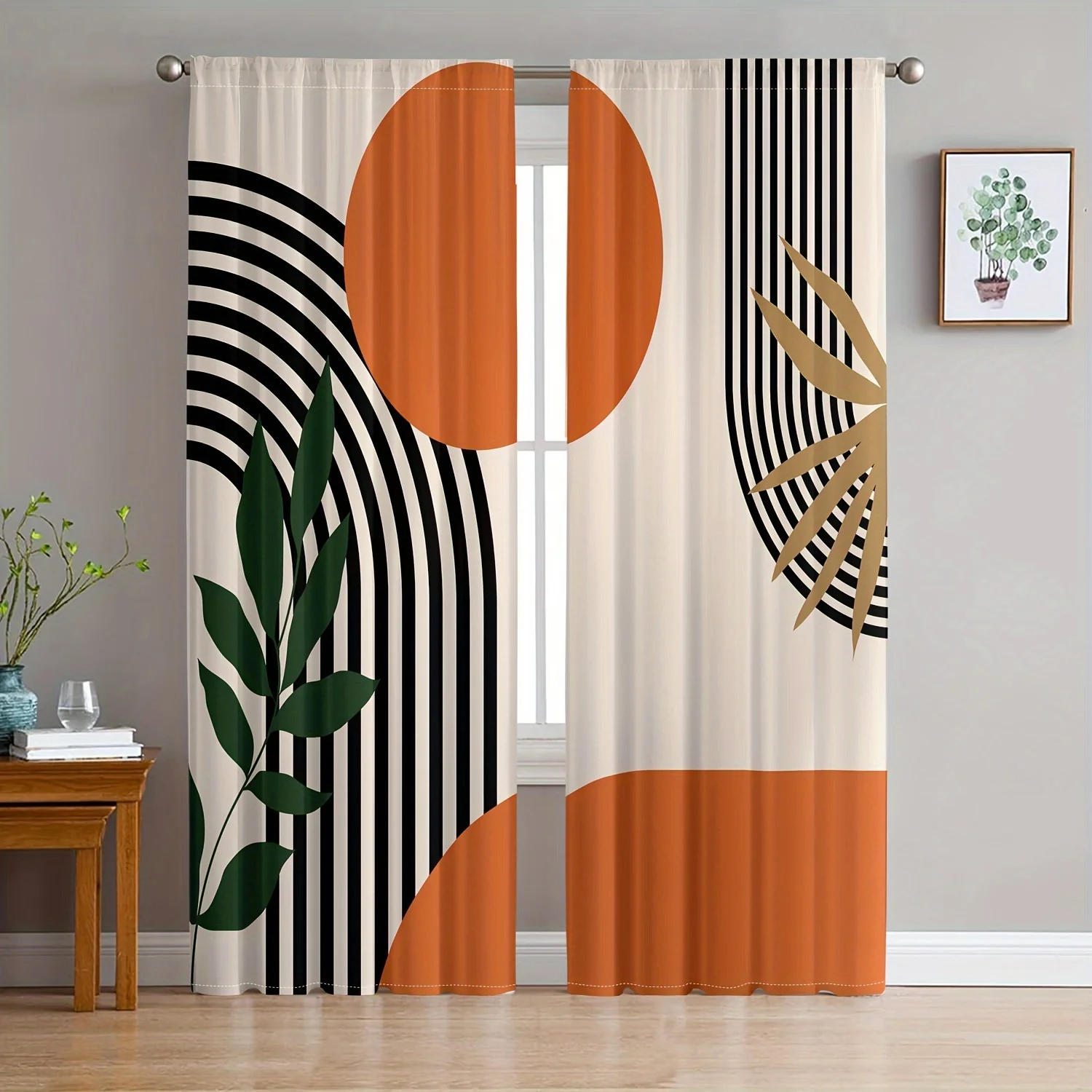 VIKAMA 2pc Nordic Abstract Geometric Print Curtains, Protect Privacy For Living Room And Bedroom Windows, Washable Home Decor