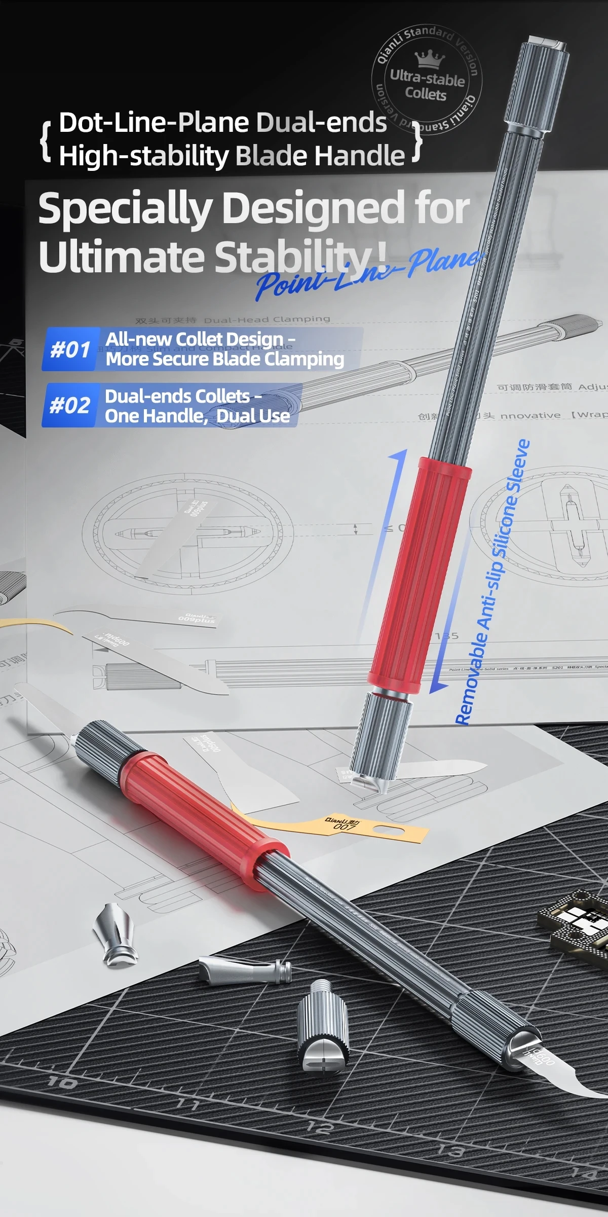 QIANLI Dot-Line-Plane Dual-endsHigh-stability Blade Handle for IPhone BGA Maintenance IC Chip Removal Tools