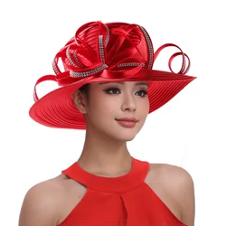 Multicolor Satin Cloth Rhinestone Church Hat Elegant Photography Top Hat Fashion Female Banquet Fascinator Wedding Formal Hat