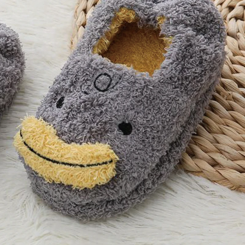 New Fashion Toddler Boy Slippers Indoor Winter Cartoon Fish Plush Warm Kid House Footwear Soft Rubber Sole Home Shoes Baby Items