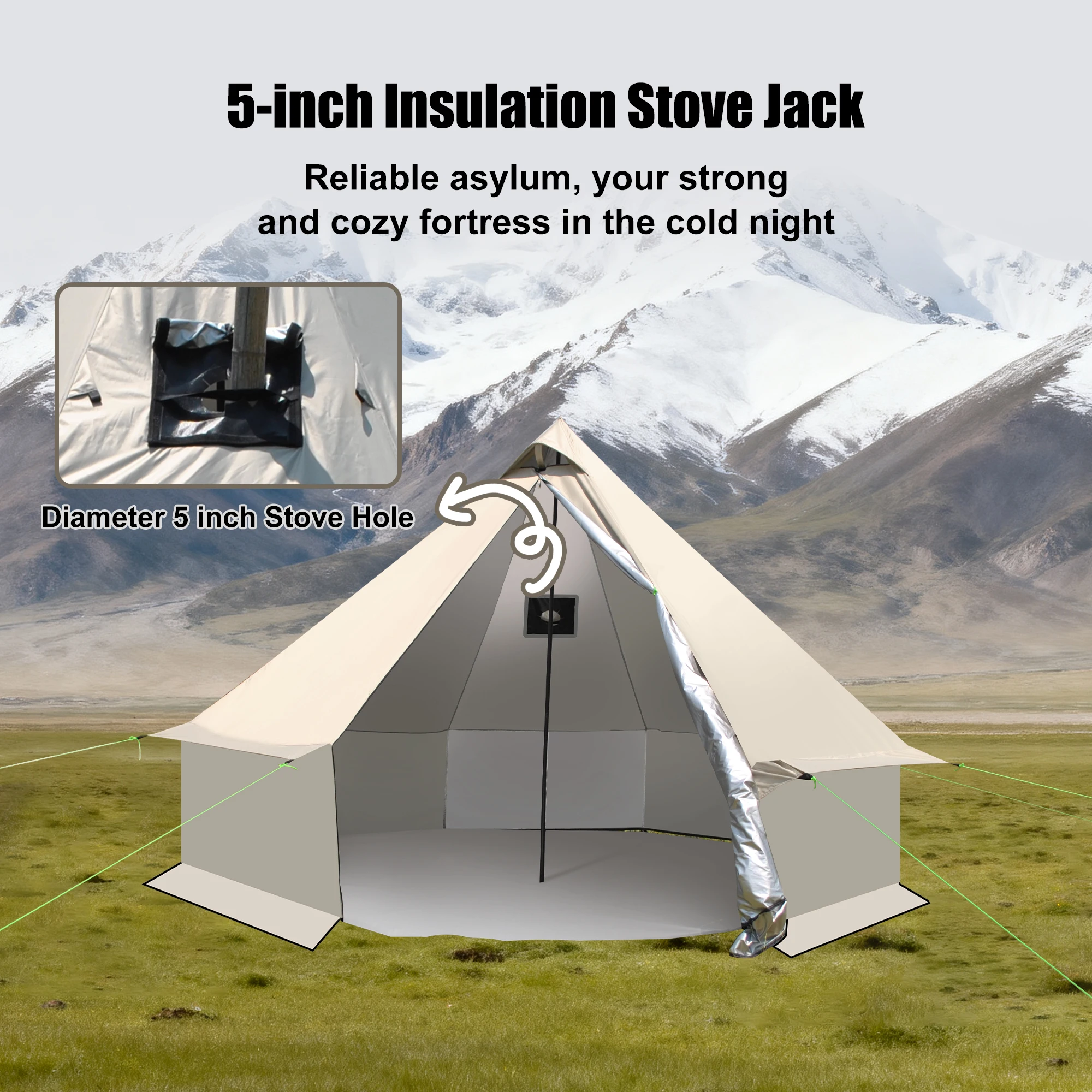 Tienda piramidal Oxford de yurta para 6-8 personas, refugio indio, tienda de campaña impermeable para acampar al aire libre, cuatro estaciones con orificio para chimenea