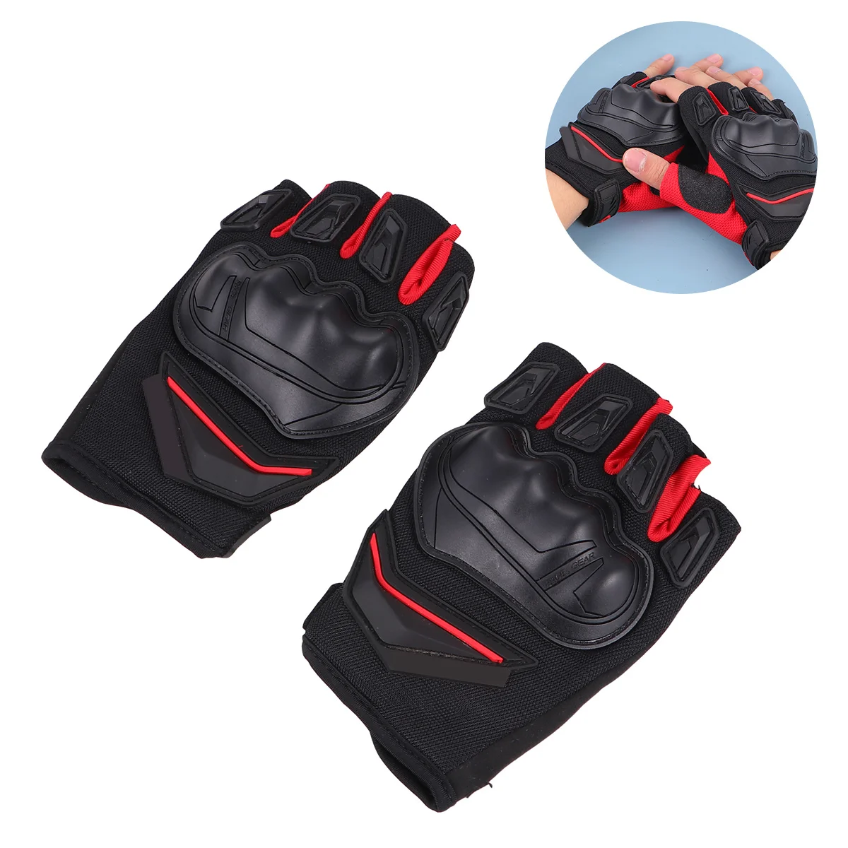 1Pair Cycling Protective Gloves Half Finger Breathable Outdoor Riding Shockproof Gloves Red L for Driving Jogging Hiking