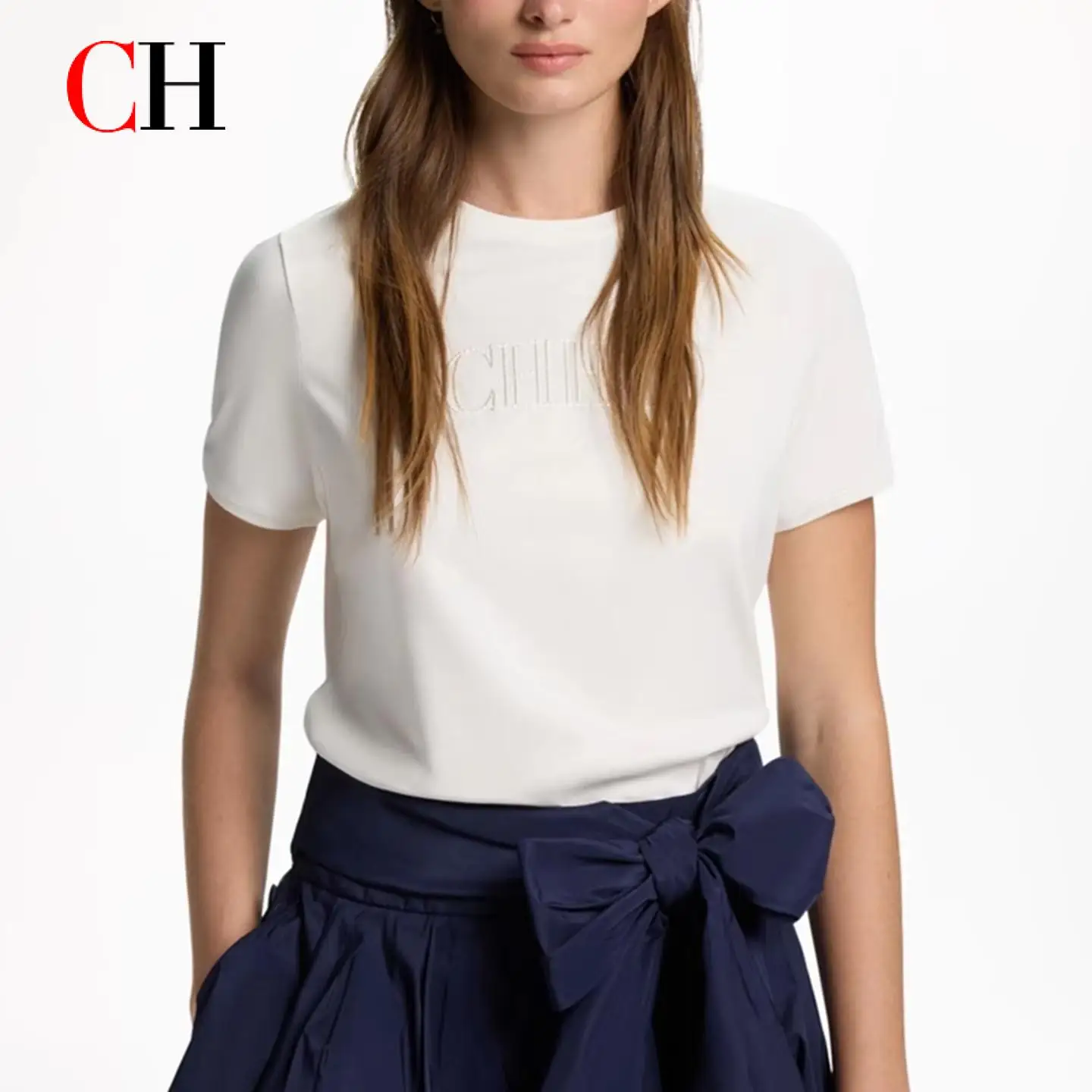 CH Cheap Clothing - Women's Short-Sleeved Round-Neck Cotton T-Shirt with Letters - Casual Korean Street Style - Aesthetic Top