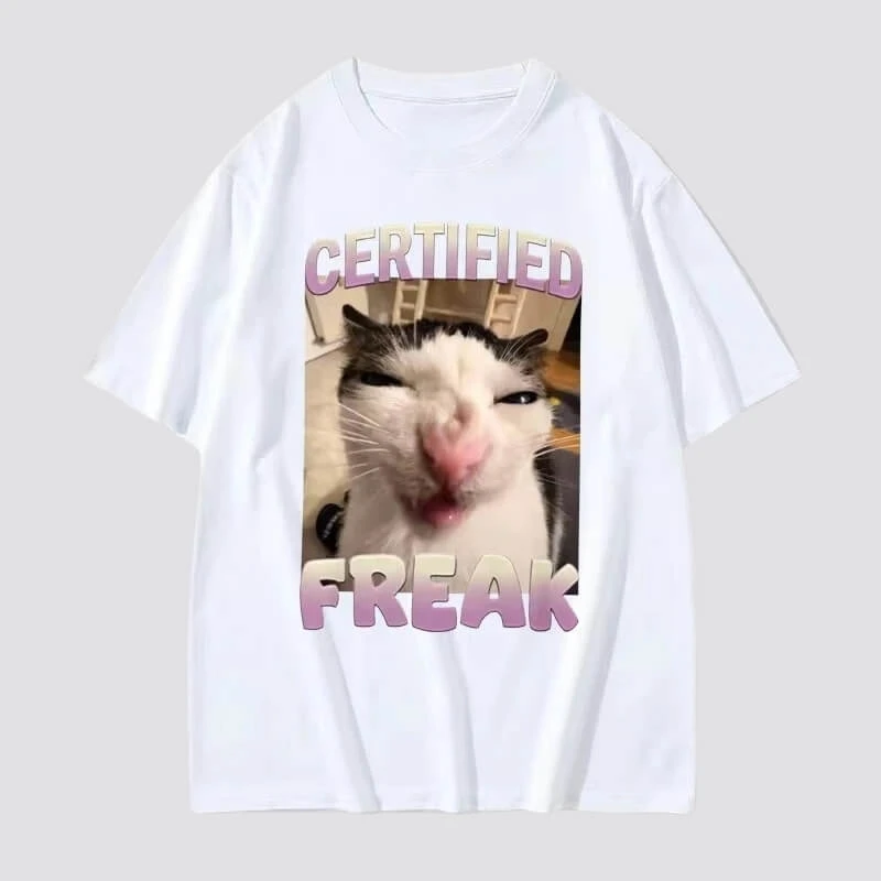 Meme Cat Graphic Printed T-shirt Men Women Unisex Casual Trendy Oversize Casual T-shirt Travel Daily Streetwear Hip Hop Vintage