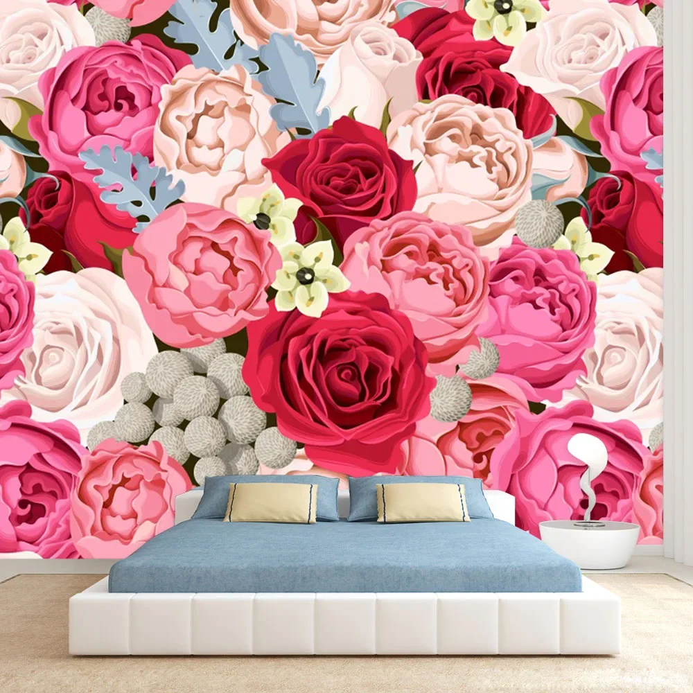 

Peel and Stick Vinyl Optional Wallpapers for Living Room Grils Bedroom Red Rose Sofa TV Contact Wall Papers Home Decor Stickers