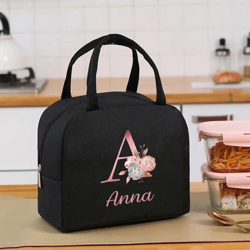 Custom Name Food Thermal Bag Durable Waterproof Office Thermal Box Letter Print Lunch Box Cooler Organizer Insulated Lunch Bag