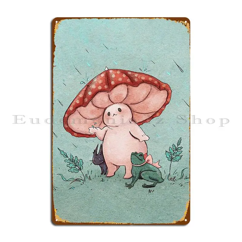 Mushroom Umbrella On A Rainy Day Metal Plaque Poster Wall Mural Designer Kitchen Cave Wall Decor Tin Sign Poster