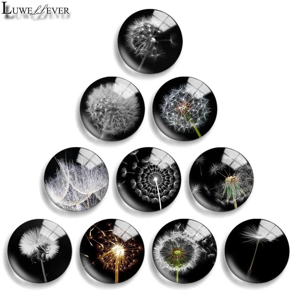 10mm 12mm 20mm 25mm 30mm 40mm 777 Dandelion Mix Okrągły szklany kaboszon Biżuteria Znalezienie 18mm Zatrzask Bransoletka Charm