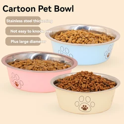Popular stainless steel footprint dog bowl anti-tip non-slip cat bowl dog bowl cartoon pet bowl cat supplies cute cat bowl