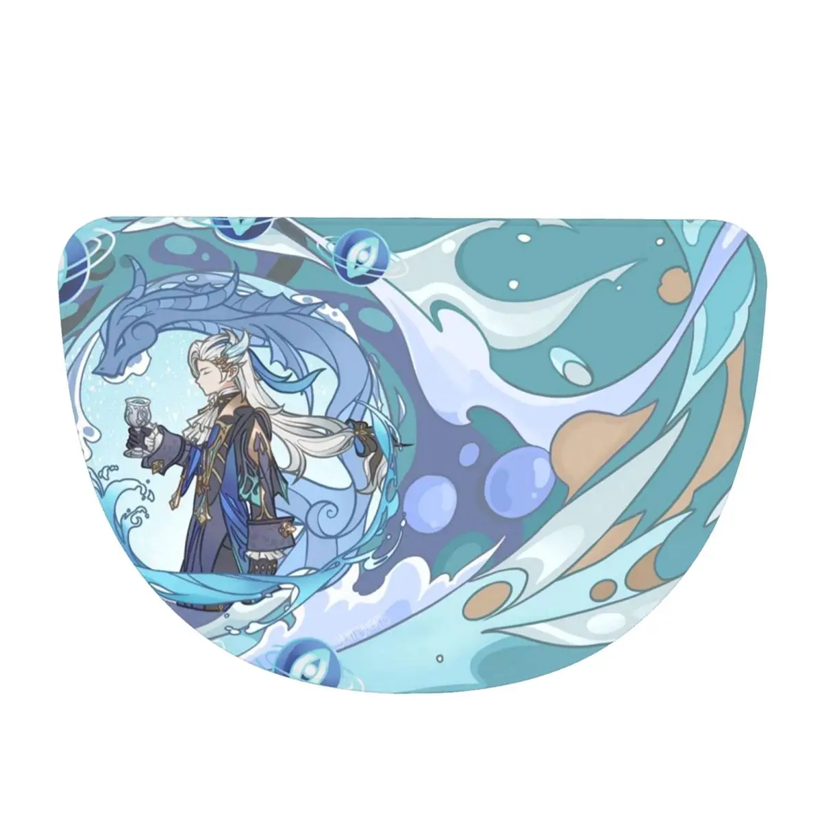 Genshin Impact Neuvillette Game Soft Flannel Half Round Doormat Non Slip Bathroom Mat Absorbent Floor Carpet for Living Room