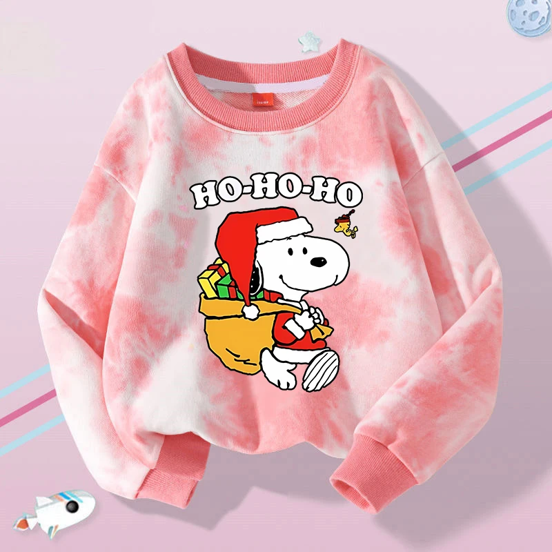 

Snoopys Christmas Pullover Children's Cartoon Anime Sweatshirt Kid Fashion Tie Dye Home Clothing Top Cute Sportswear Xmas Gifts
