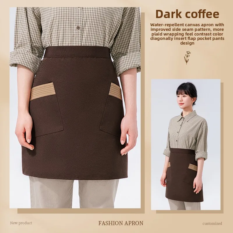 

Color Canvas Half Body Apron Custom Logo Restaurant Waiter Work Uniform Waist