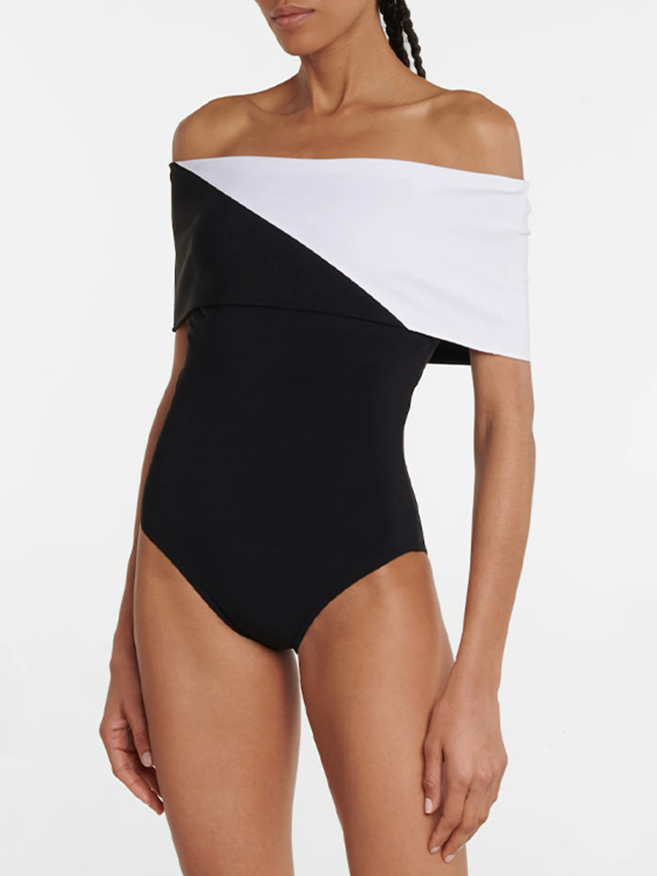 2025 New Off The Shoulder One Piece Swimsuit For Women Swimwear Female Black And White Bodysuit Monokini Bathing Suit Beachwear