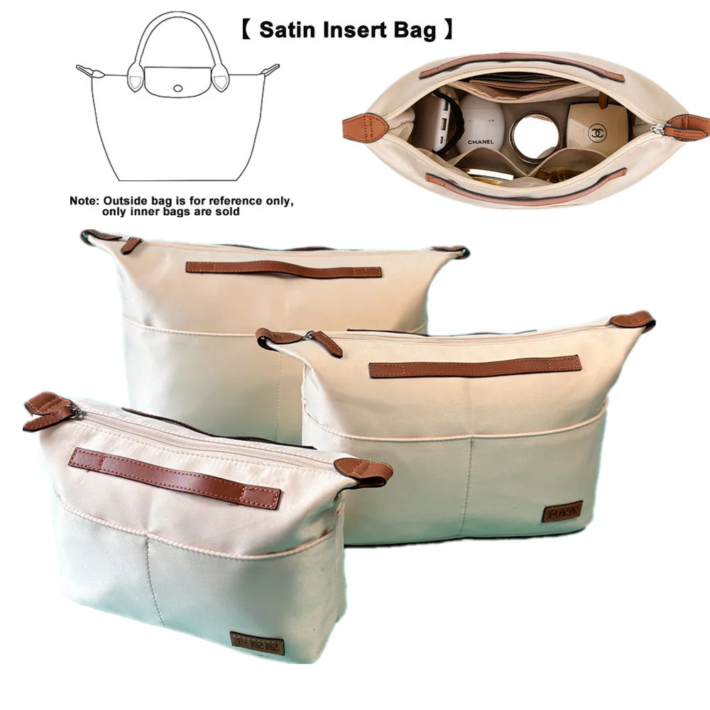 Bolsa de maquiagem portátil evertoner, bolsa organizadora de inserção de nylon para longchamp le plateau, bolsas de luxo, bolsa interna de viagem