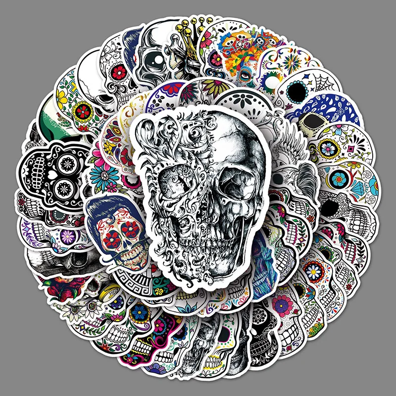 50Sheets Illusory Color Phantom Horror Skull Doodle Stickers Suitcase Helmet Refrigerator Notebook Stickers Children's Gift