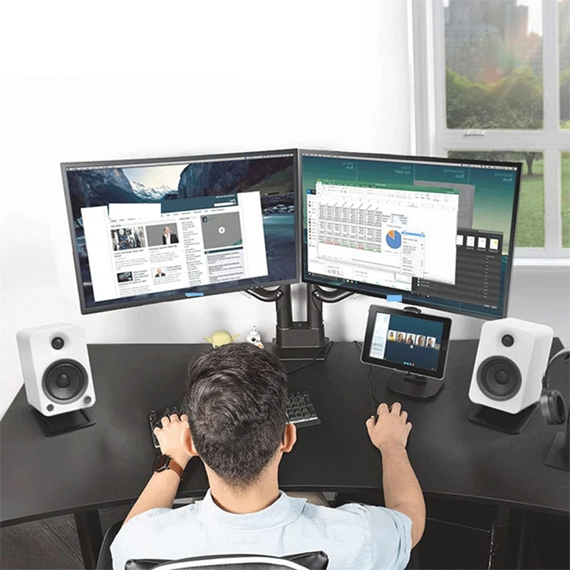 Hot TTKK Desktop Speaker Stands - Holds Small Bookshelf Speakers & Desk Speakers, Vibration Damping Tilted Tabletop Metal