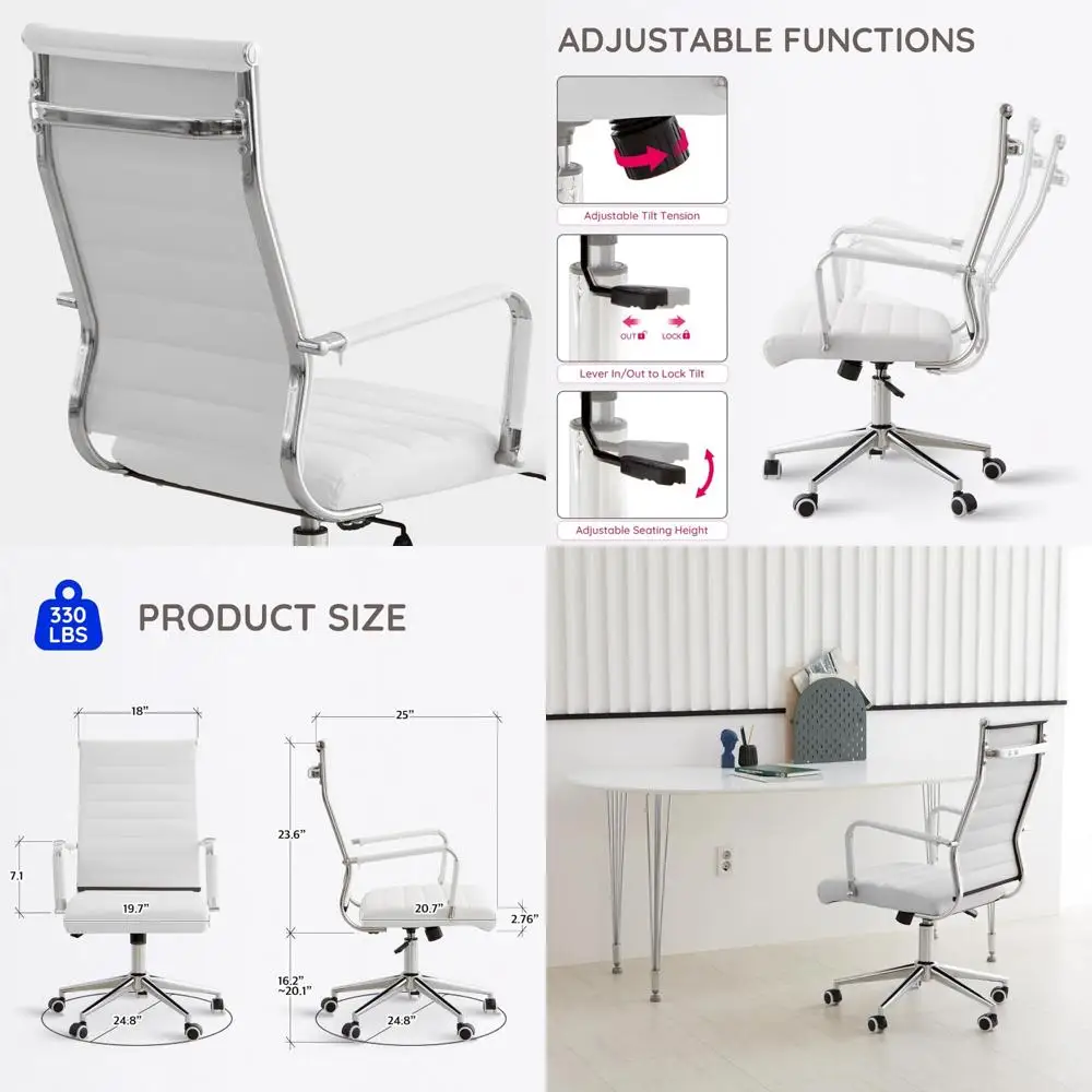 

Современное вращающееся кресло с высокой спинкой, регулируемой высотой, хромированной основой и кожаной обивкой для руководителей