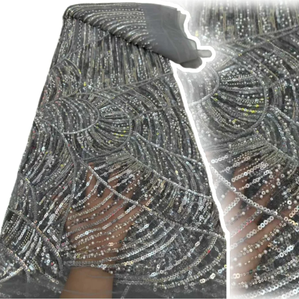 

Красная африканская тюль-кружевная ткань 2025, французская сетчатая ткань с блестками, вышивка бисером, кружевная тюль, сетка, нигерийские платья SZ1536