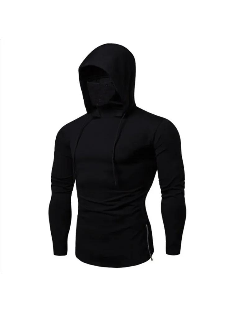 AliExpress NONE New Mens Gym Thin Hoodie Long Sleeve Hoodies With Mask Sweatshirt Casual Splice Large Mask Hoodie Sweatshirt Hooded Tops Cycling