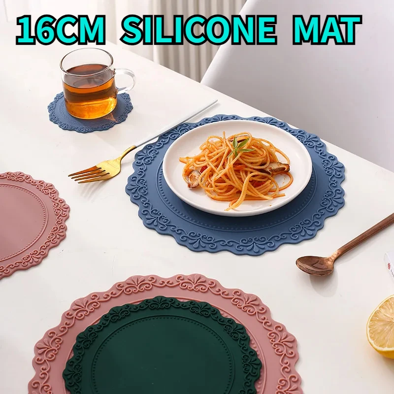 

Round Dining Table Mat 16cm Silicone Coasters Waterproof Placemats For Table Europe Style Silicone Mat Easter Party Decoration