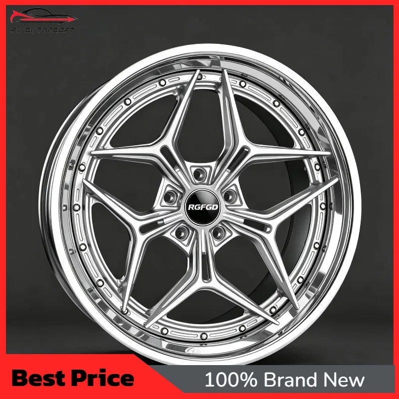 【2026】2 Piece Forged Alloy Wheel 15 26 Inch 5 Star Blade Polished Outer Rim 5 Holes Custom Rims For Sport Car Aftermarket Modifi