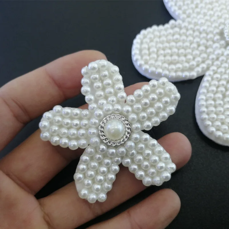 2PCS Fashion nail bead imitation pearl flower cloth paste hand woven pearl flower cloth paste DIY clothing accessories