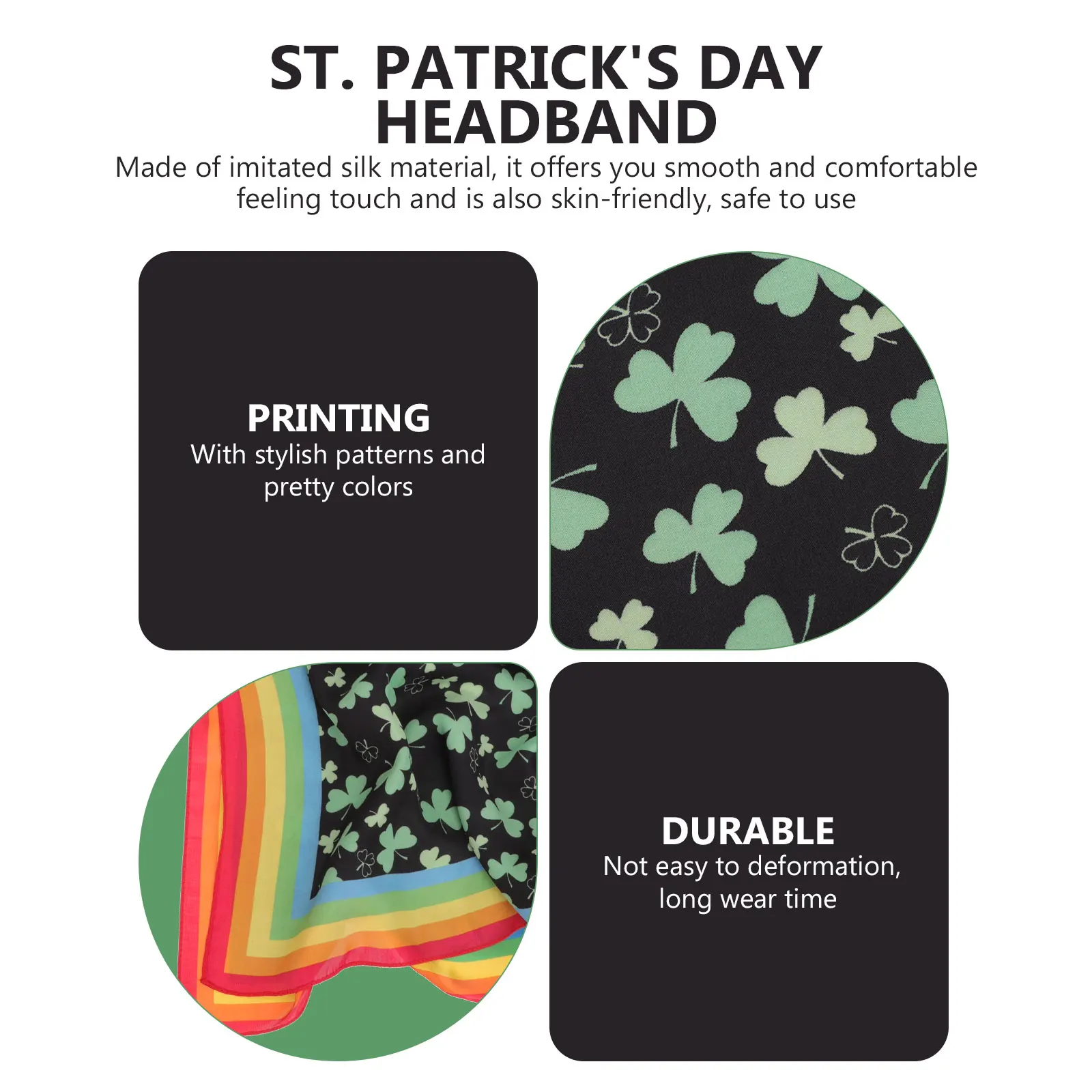 

Wraps Clover Women Fashion Colorful Headb s Imitated Silk Neck Scarf St Patrick Day Accessories Square Head Scarf