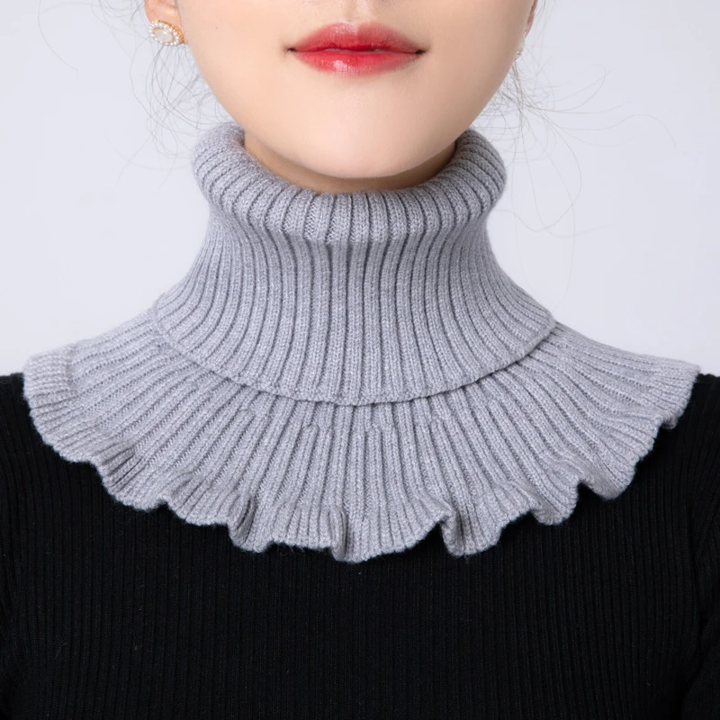 Women Fake Collar Scarf With Wooden Ears Knitted Elastic False Collar Scarf Turtleneck Knitted Fake Collar Detachable Wrap Scarf