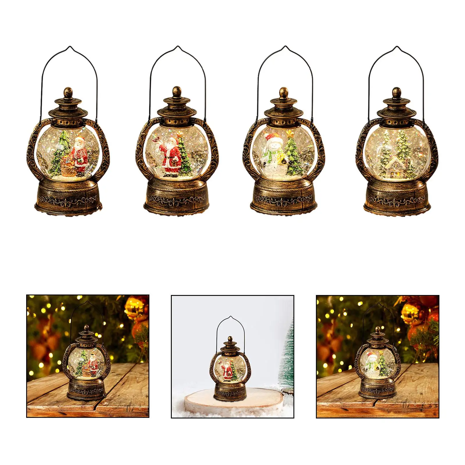 Lighted Christmas Snow Globe Lantern Music Box for Holiday Office Home