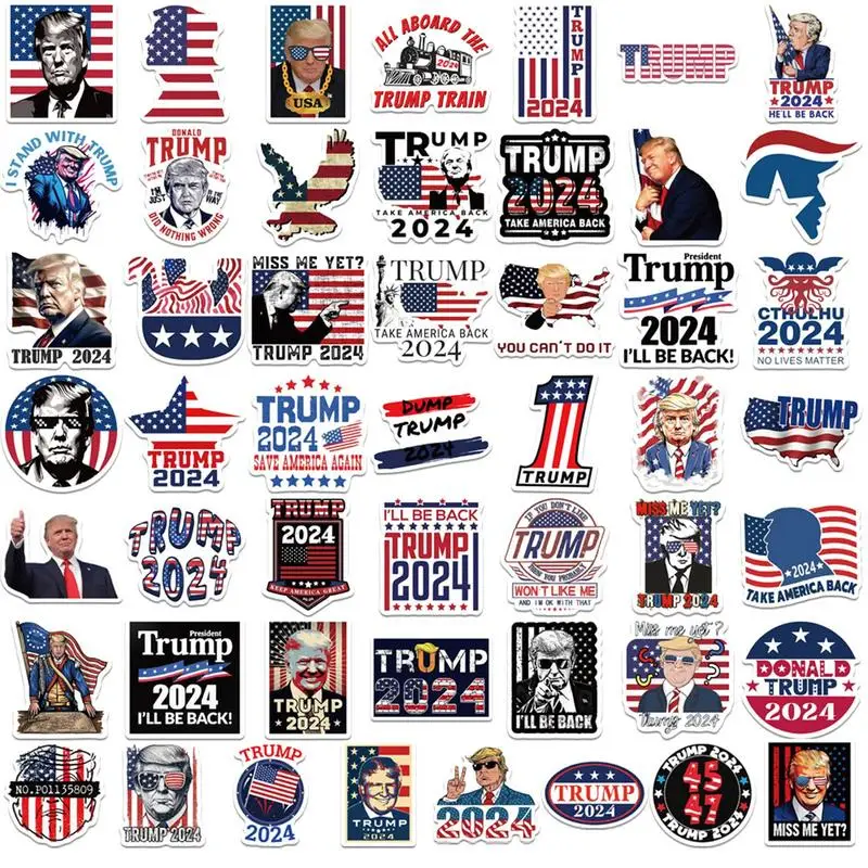 2024 US Election Stickers 50pcs Funny Trump Biden Election Decals Waterproof PVC Stickers for Walls Cars Trucks Water Bottles