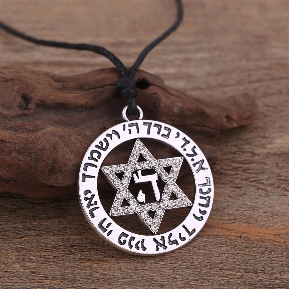 Jeshayuan Star Of David Pendant Necklace With Rhinestone Stainless Steel Hebrew Letter Jewish Talisman Jewelry Necklace